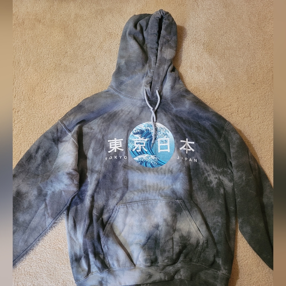 Grey Tie Dye Japan Hoodie Women's Large